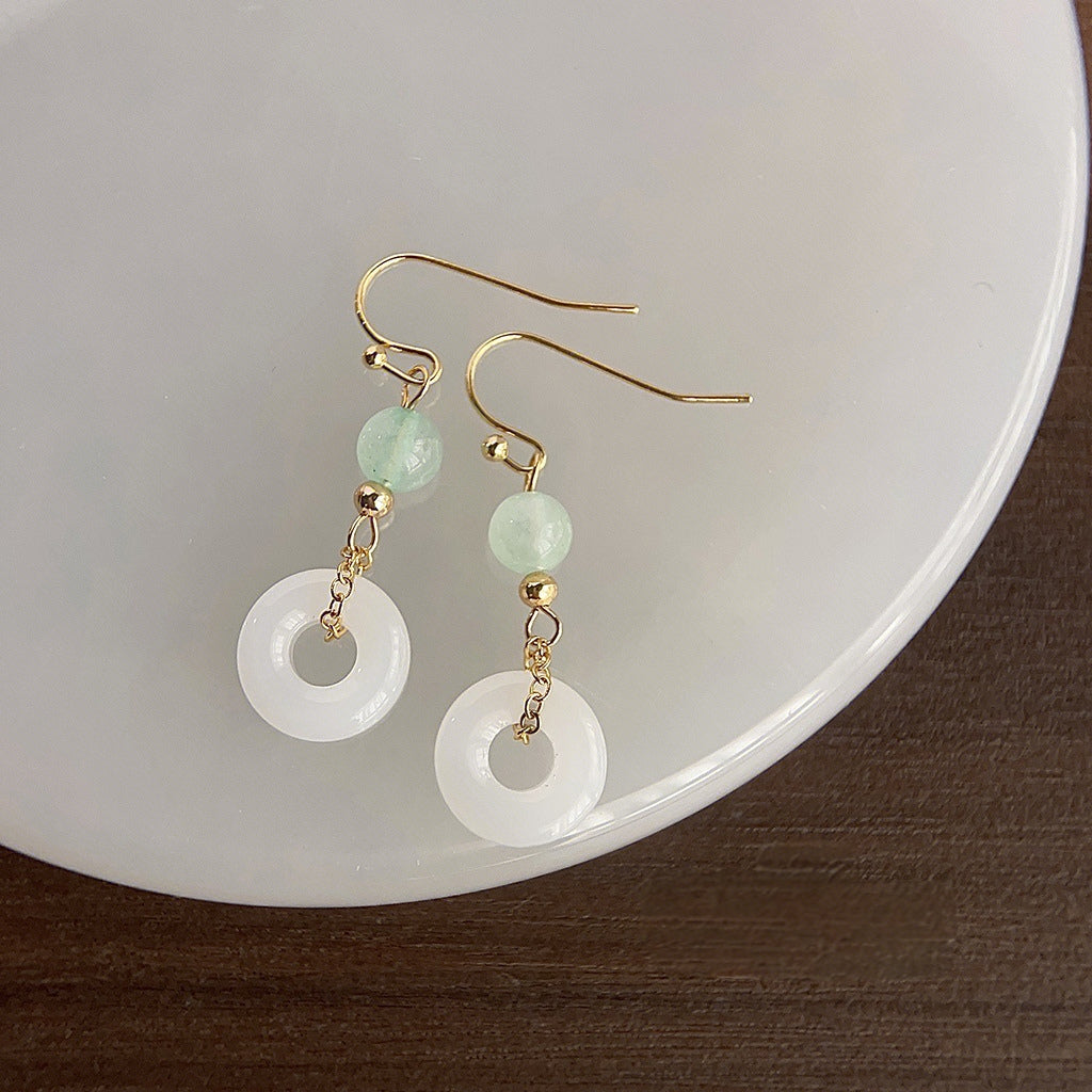 Pendientes chinos redondos blanco jade elegantes retro chino