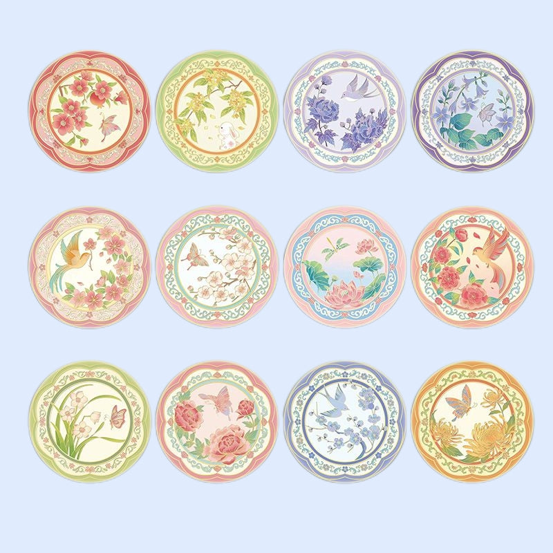Posavasos antideslizante redondo floral oriental estilo chino regalo original protector de mesa y taza Ciclo de las 12 flores