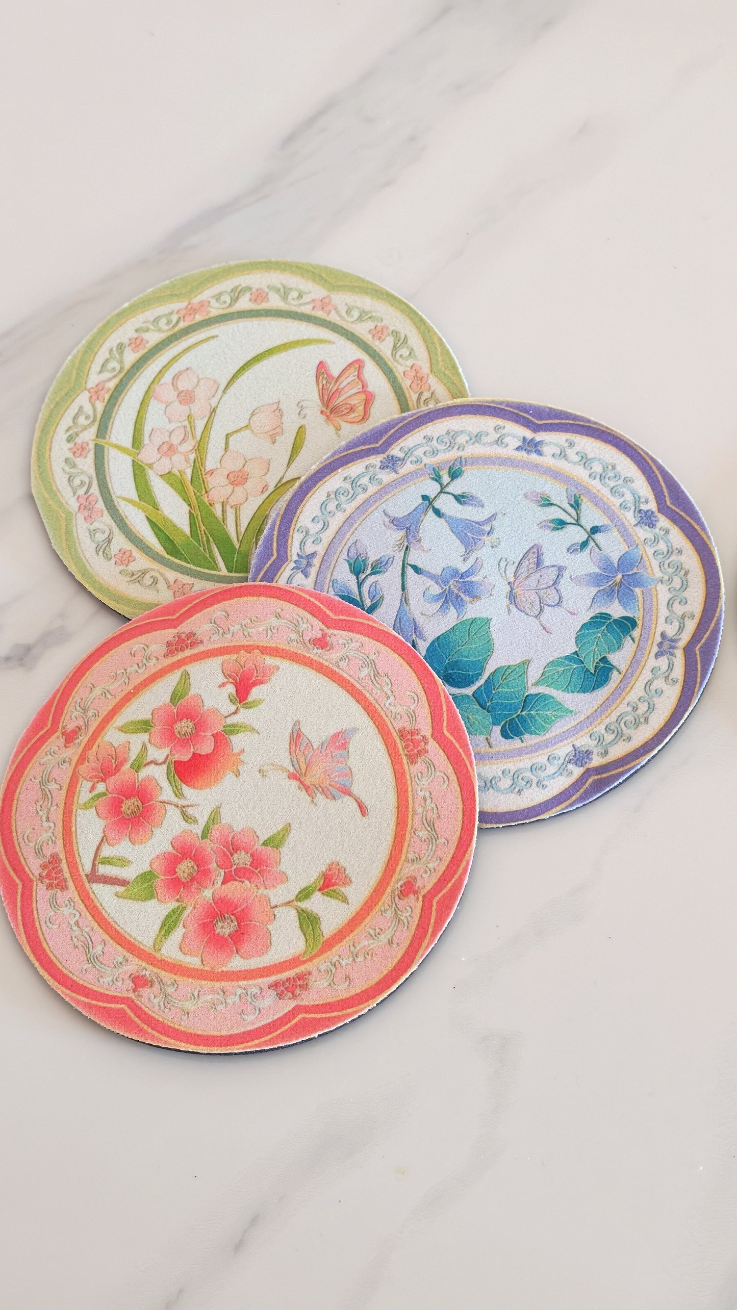 Posavasos antideslizante redondo floral oriental estilo chino regalo original protector de mesa y taza Ciclo de las 12 flores