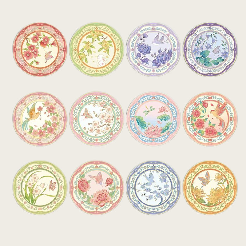 Posavasos antideslizante redondo floral oriental estilo chino regalo original protector de mesa y taza Ciclo de las 12 flores