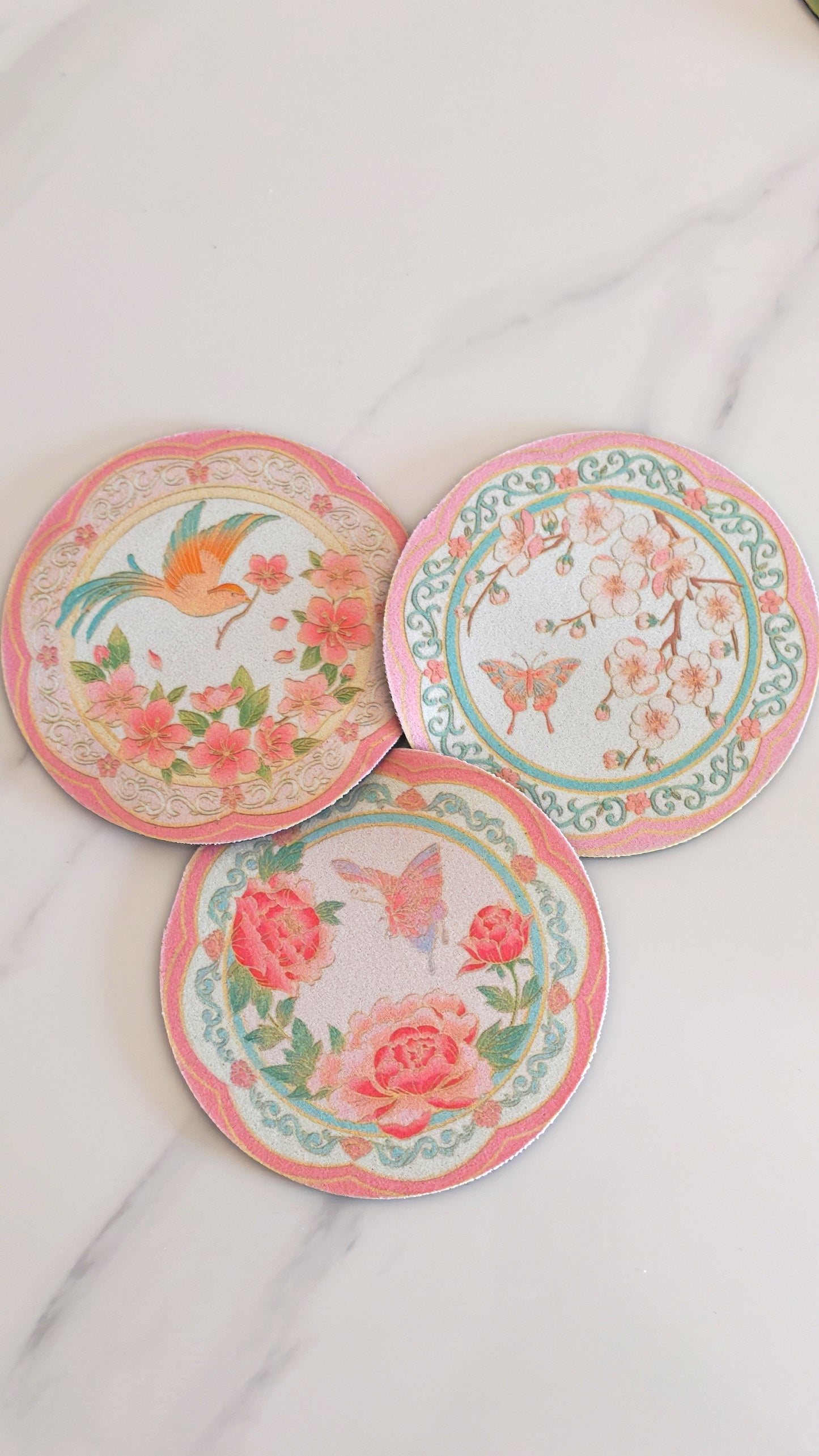 Posavasos antideslizante redondo floral oriental estilo chino regalo original protector de mesa y taza Ciclo de las 12 flores
