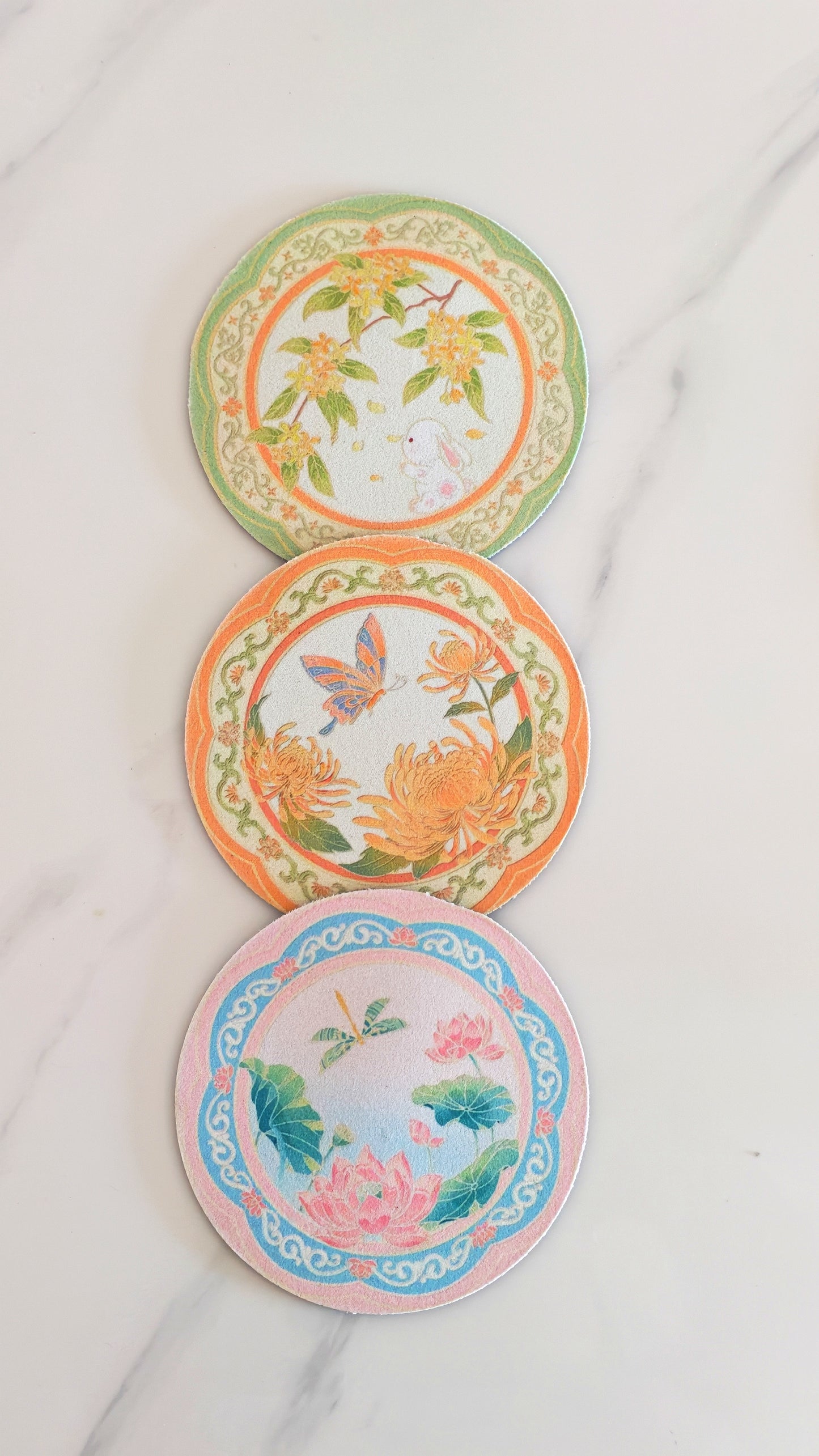 Posavasos antideslizante redondo floral oriental estilo chino regalo original protector de mesa y taza Ciclo de las 12 flores