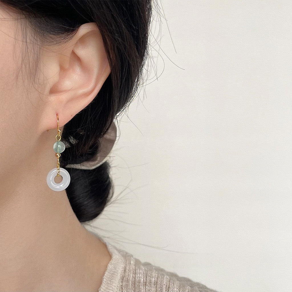 Pendientes chinos redondos blanco jade elegantes retro chino