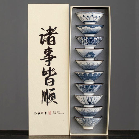 Set 10 vasos de porcelana para regalar estilo chino QingHuaCi