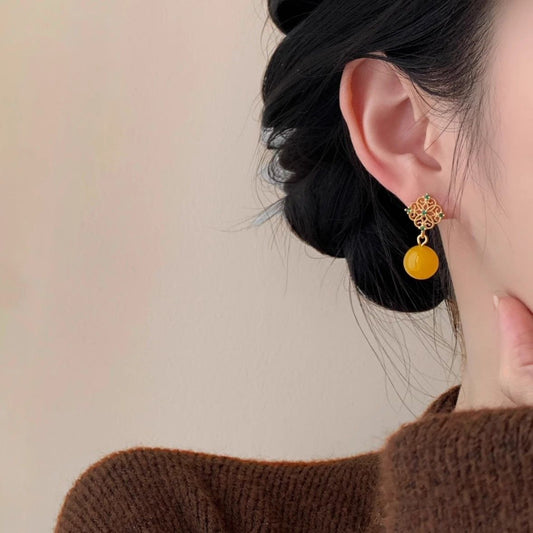 Pendientes chinos color mostaza y verde