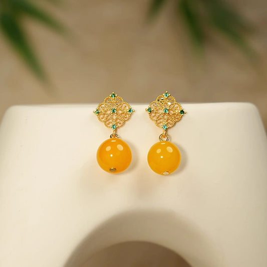 Pendientes chinos color mostaza y verde