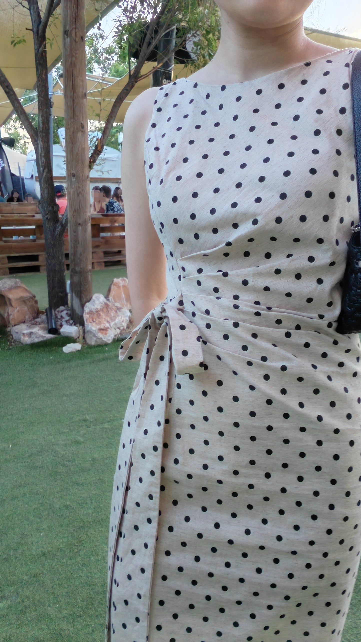 Vestido lunares con lazo corte QiPao de algodón y lino