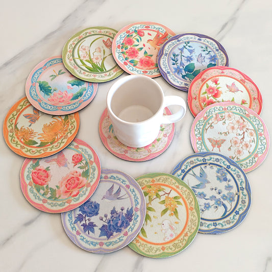 Posavasos antideslizante redondo floral oriental estilo chino regalo original protector de mesa y taza Ciclo de las 12 flores