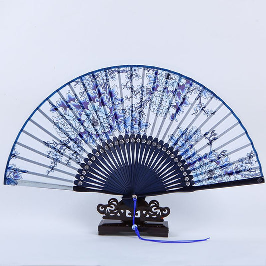 Abanicos dibujo de porcelana china bambú azul
