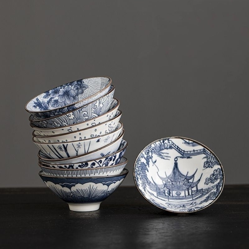 Set 10 vasos de porcelana para regalar estilo chino QingHuaCi